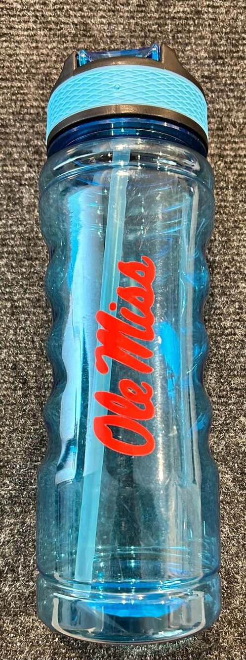 True Living Ole Miss Rebels Blue Plastic Water Bottle 28.2 fl oz with Straw